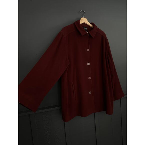 Eileen Fisher Wool Burgundy Boxy Button Front Coat Size Medium - Picture 3 of 8